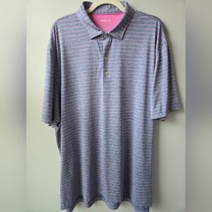 johnnie-O Men's Polo Shirt - Blue/Gray and Pink Stripes